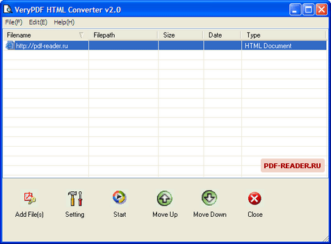 Программа VeryPDF HTML Converter v.2