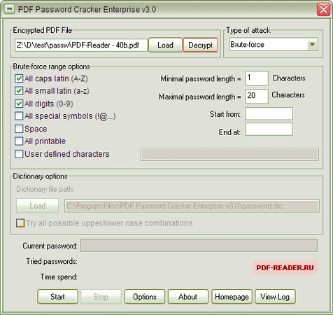 Взлом паролей - PDF Password Cracker v.3